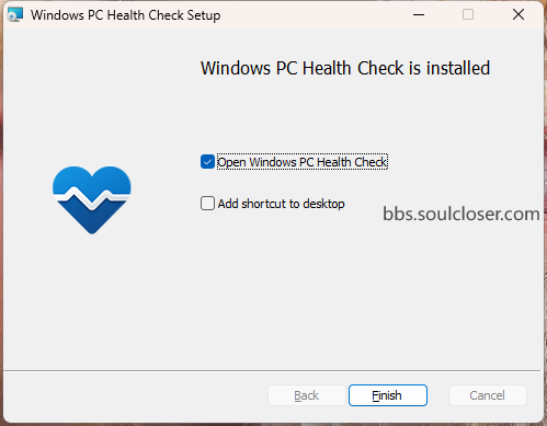 完成安装PC健康检查程序